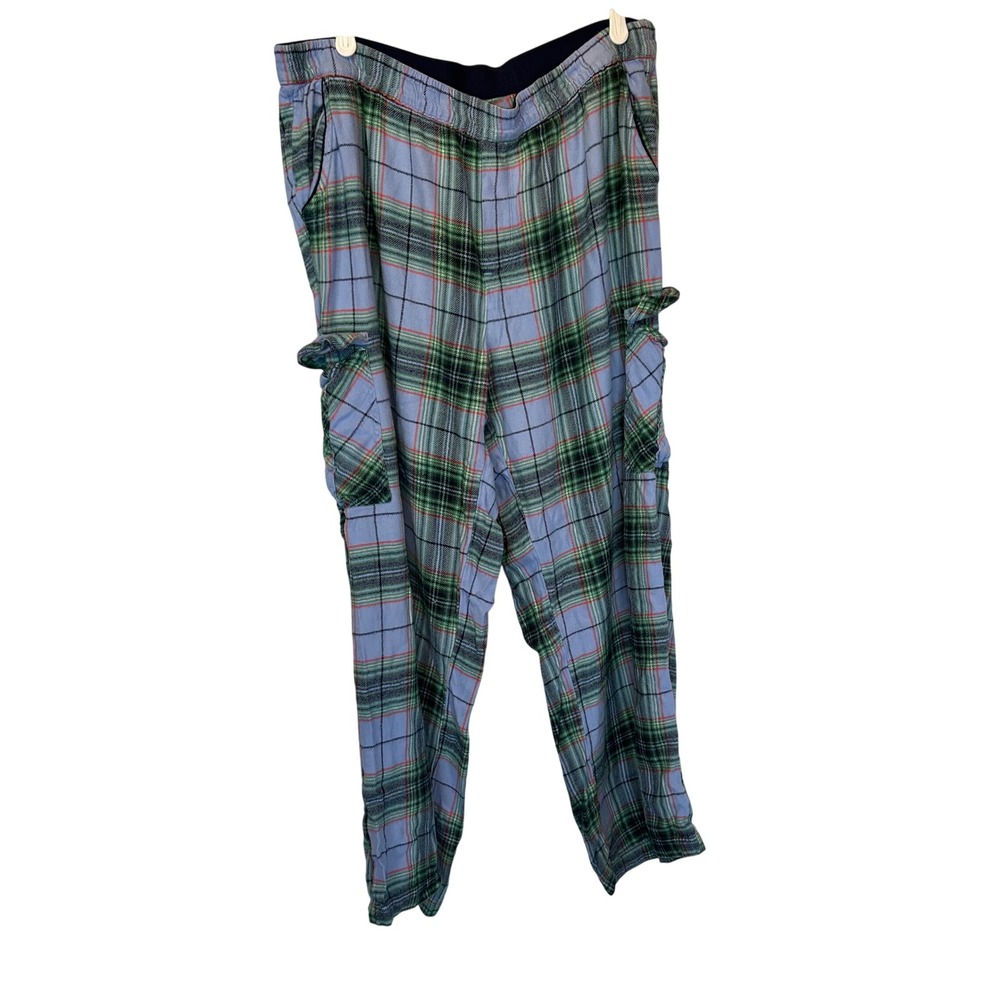 Aerie Plaid Cargo Lounge Pants Women's XL Light Blue Green Red Loungewear